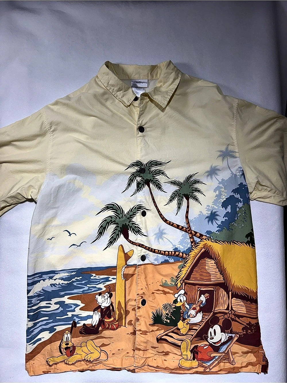 Disney World Mickey Mouse Hawaiian Shirt Hawaiian Shirt Yellow Blue Size Large